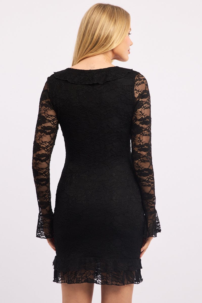 Black Bodycon Dress Mini Lace - Image 4