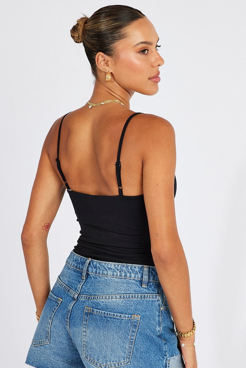 Black Bodysuit Front Ruched Supersoft - Image 5