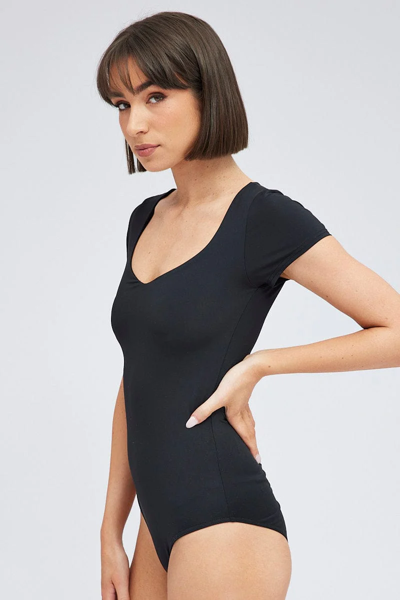 Black Bodysuit Long Sleeve Square Neck - Image 2