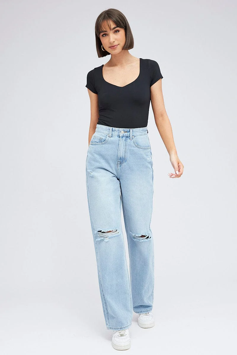 Black Bodysuit Long Sleeve Square Neck - Image 3