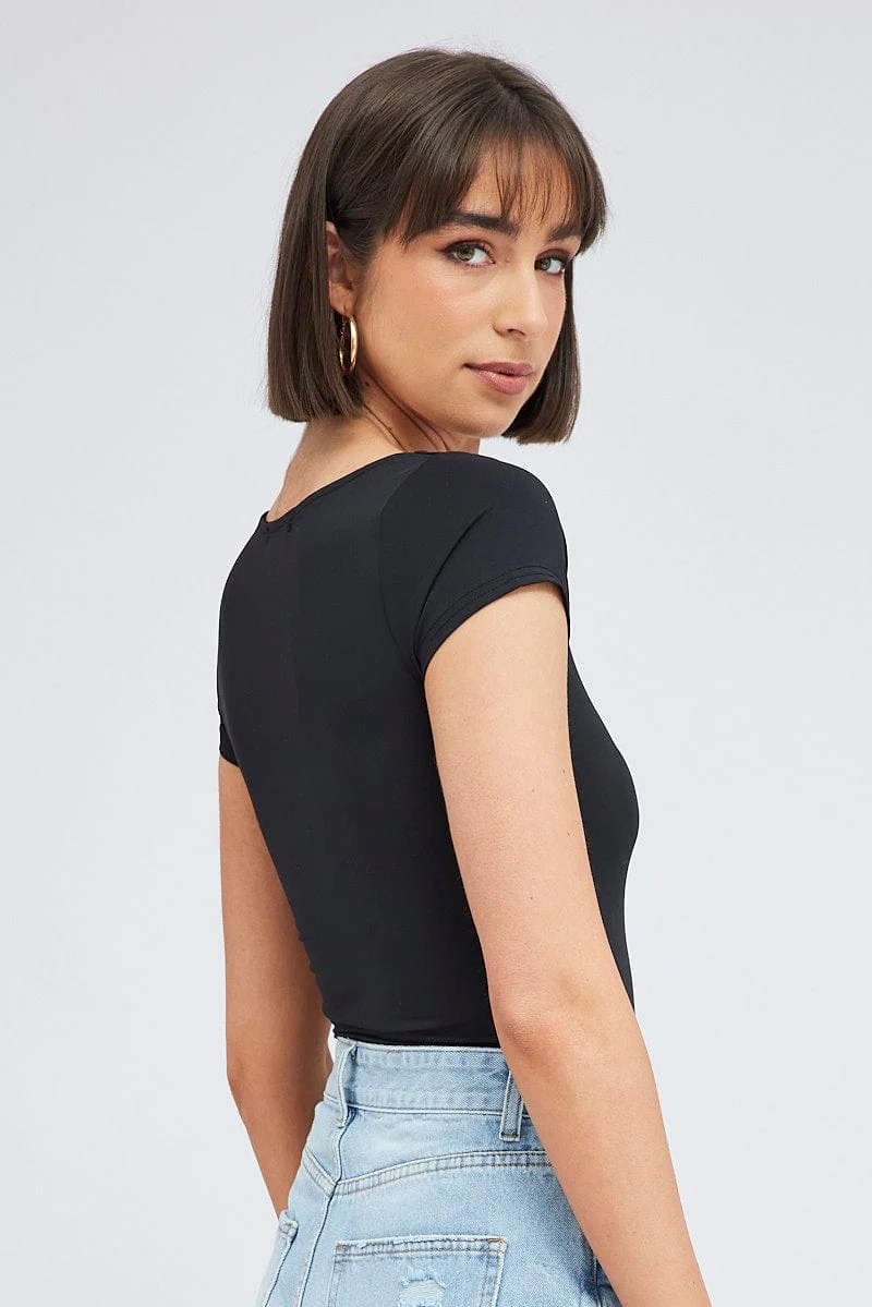 Black Bodysuit Long Sleeve Square Neck - Image 4