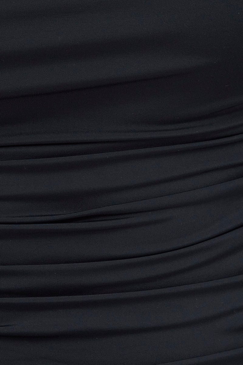 Black Bodysuit Long Sleeve Square Neck Ruched Nylon - Image 6