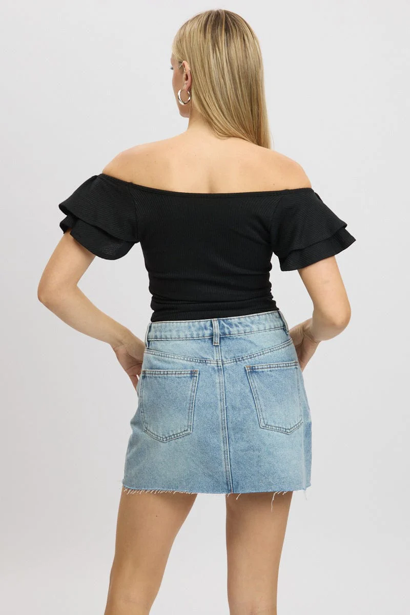 Black Bodysuit Ruffle Sleeve Textured - Image 4