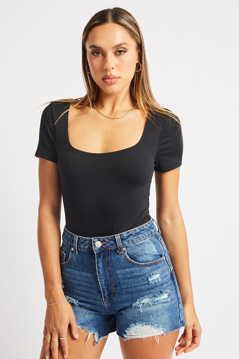 Black Bodysuit Short Sleeve Supersoft - Image 3