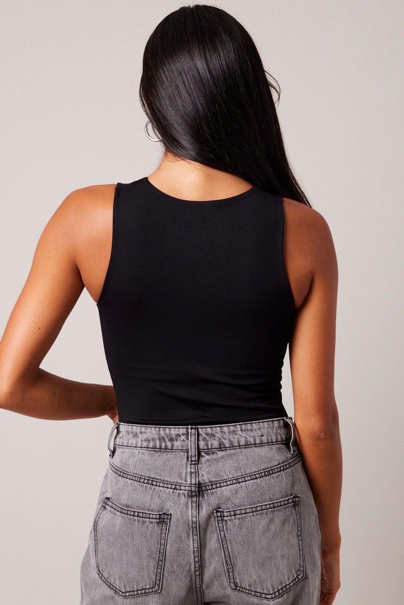 Black Bodysuit Sleeveless Crew Neck Seamless - Image 5