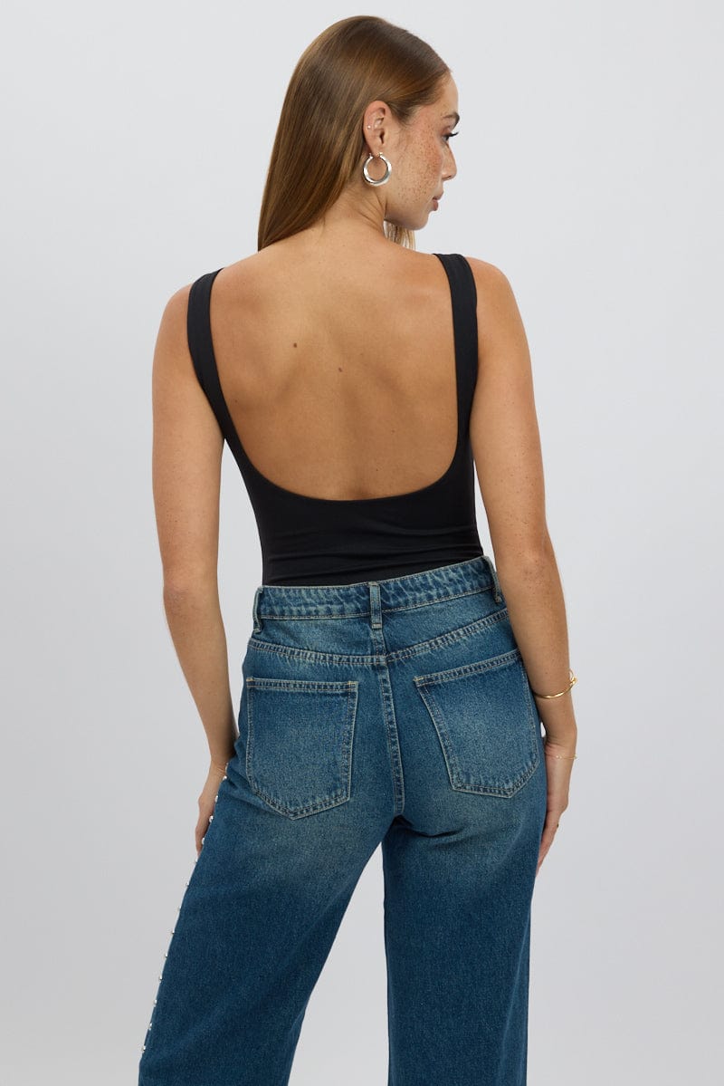 Black Bodysuit Sleeveless Open Back Supersoft - Image 4