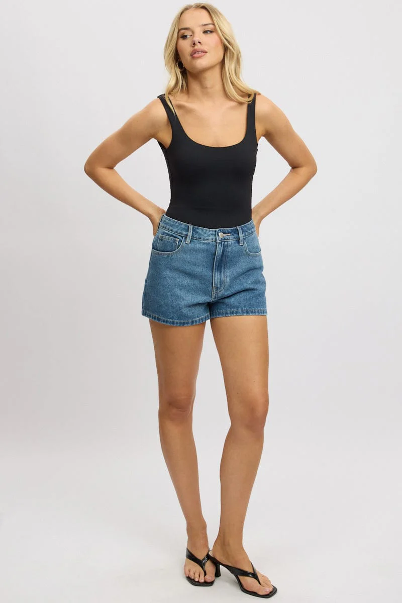 Black Bodysuit Sleeveless Scoop Neck - Image 2