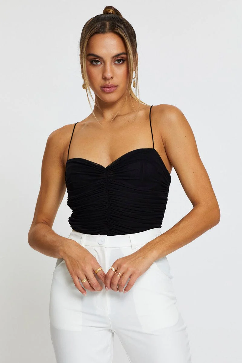 Black Bodysuit Top Mesh