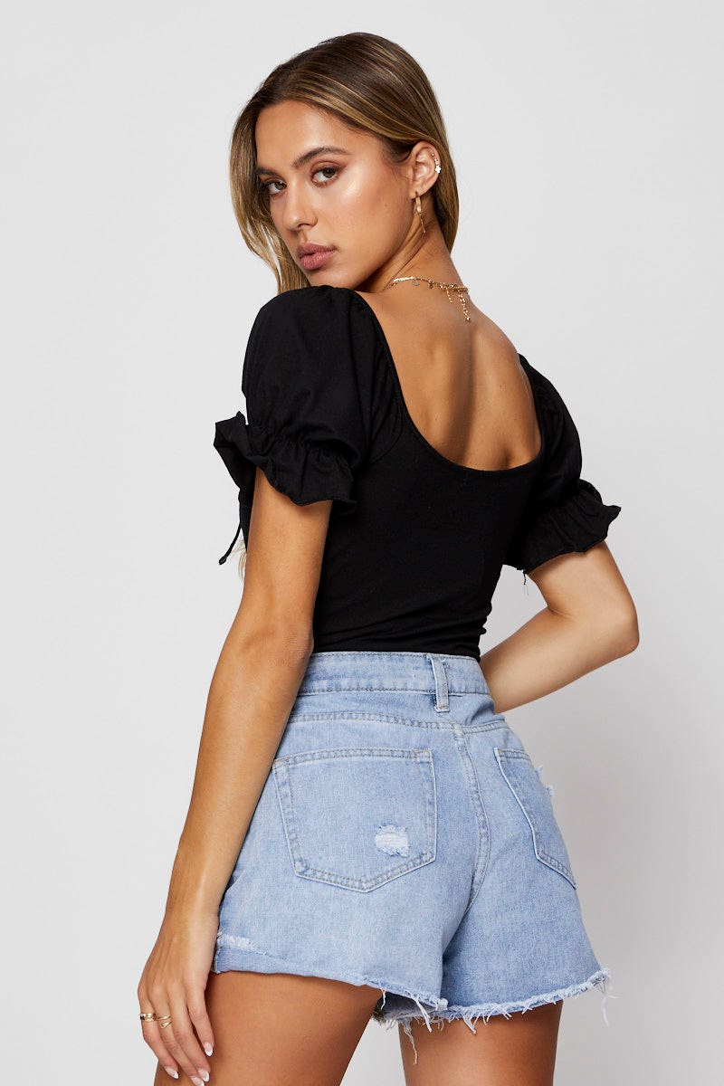Black Bodysuit Top Short Sleeve - Image 5