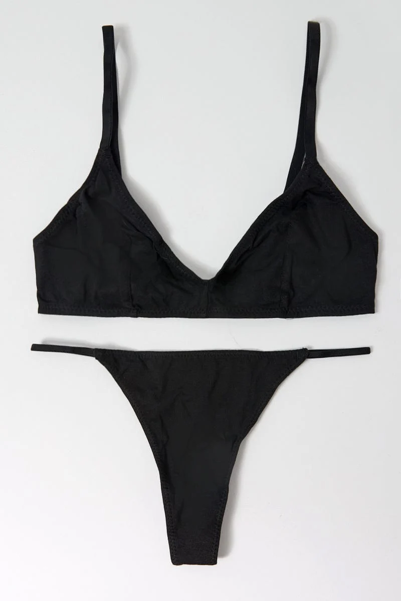 Black Bralet and Thong Lingerie Set