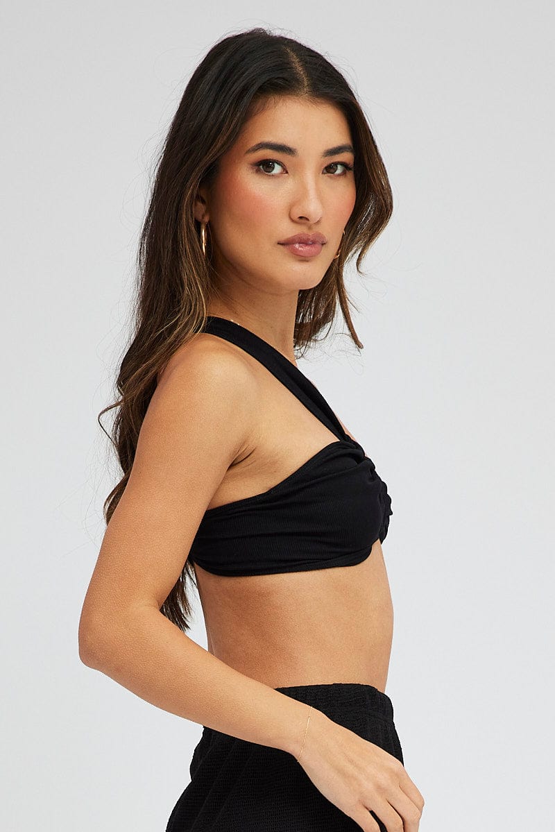 Black Bralette Twist One Shoulder Seamless - Image 4
