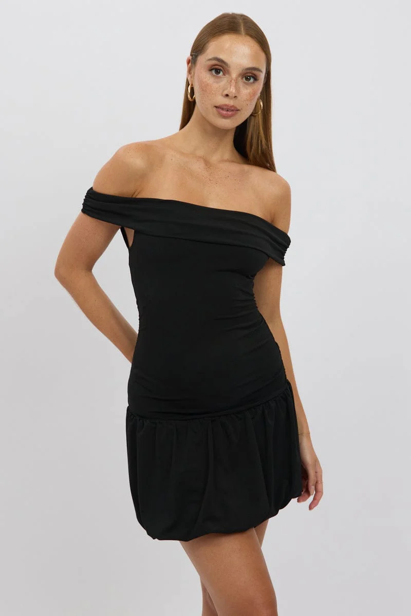 Black Bubble Dress Off Shoulder - Image 3