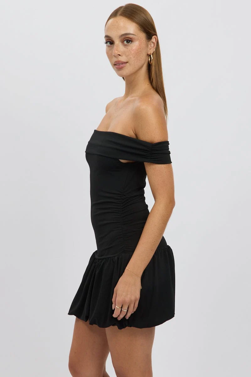 Black Bubble Dress Off Shoulder - Image 4