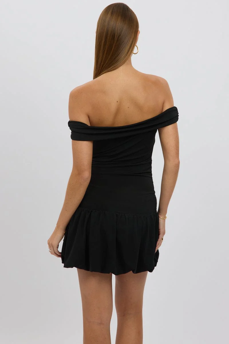 Black Bubble Dress Off Shoulder - Image 5