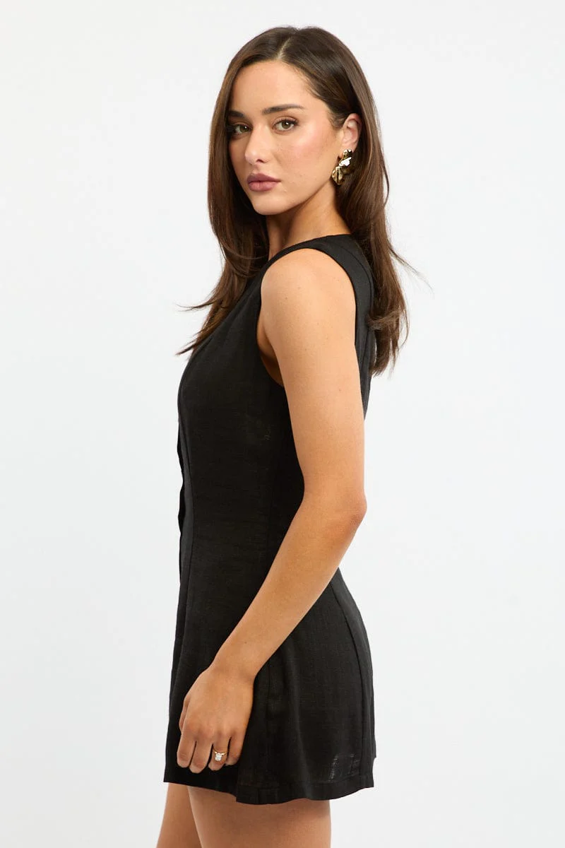 Black Button Through Mini Dress - Image 3