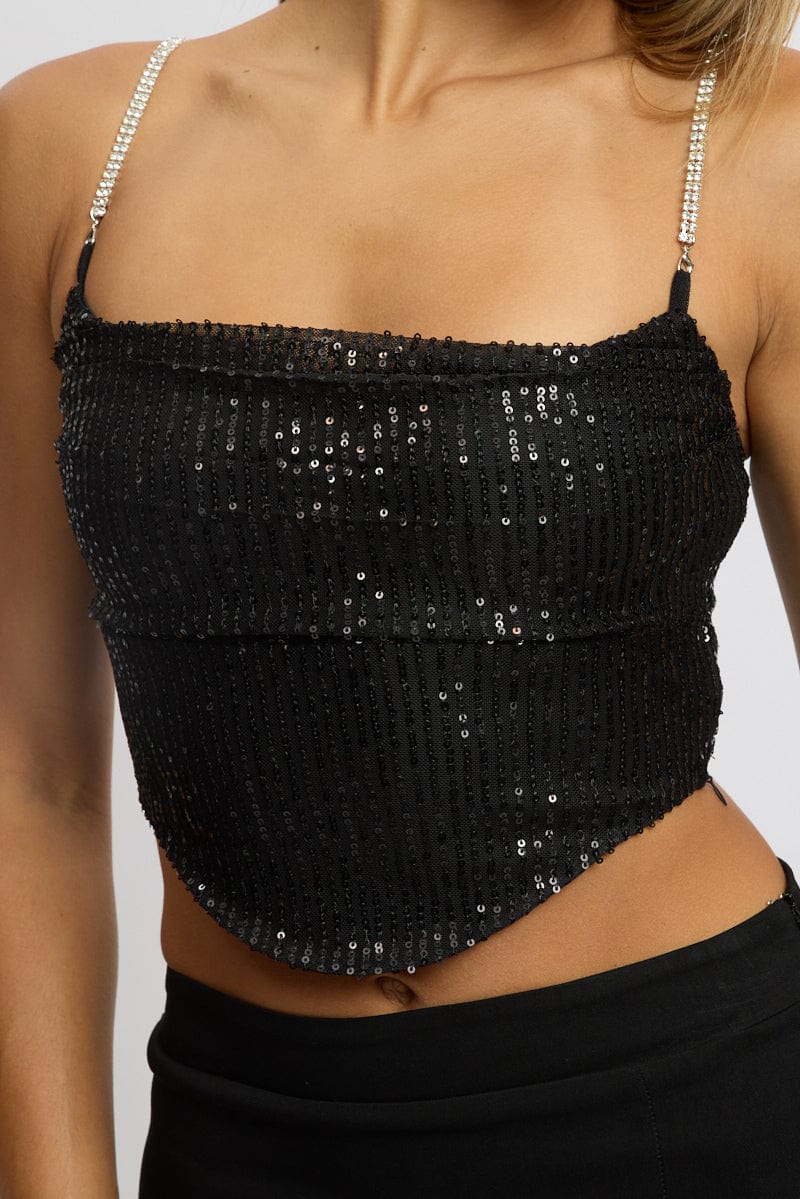 Black Cami Top Cowl Neck Metallic - Image 6