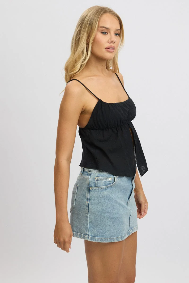 Black Cami Top Open Front Textured - Image 4