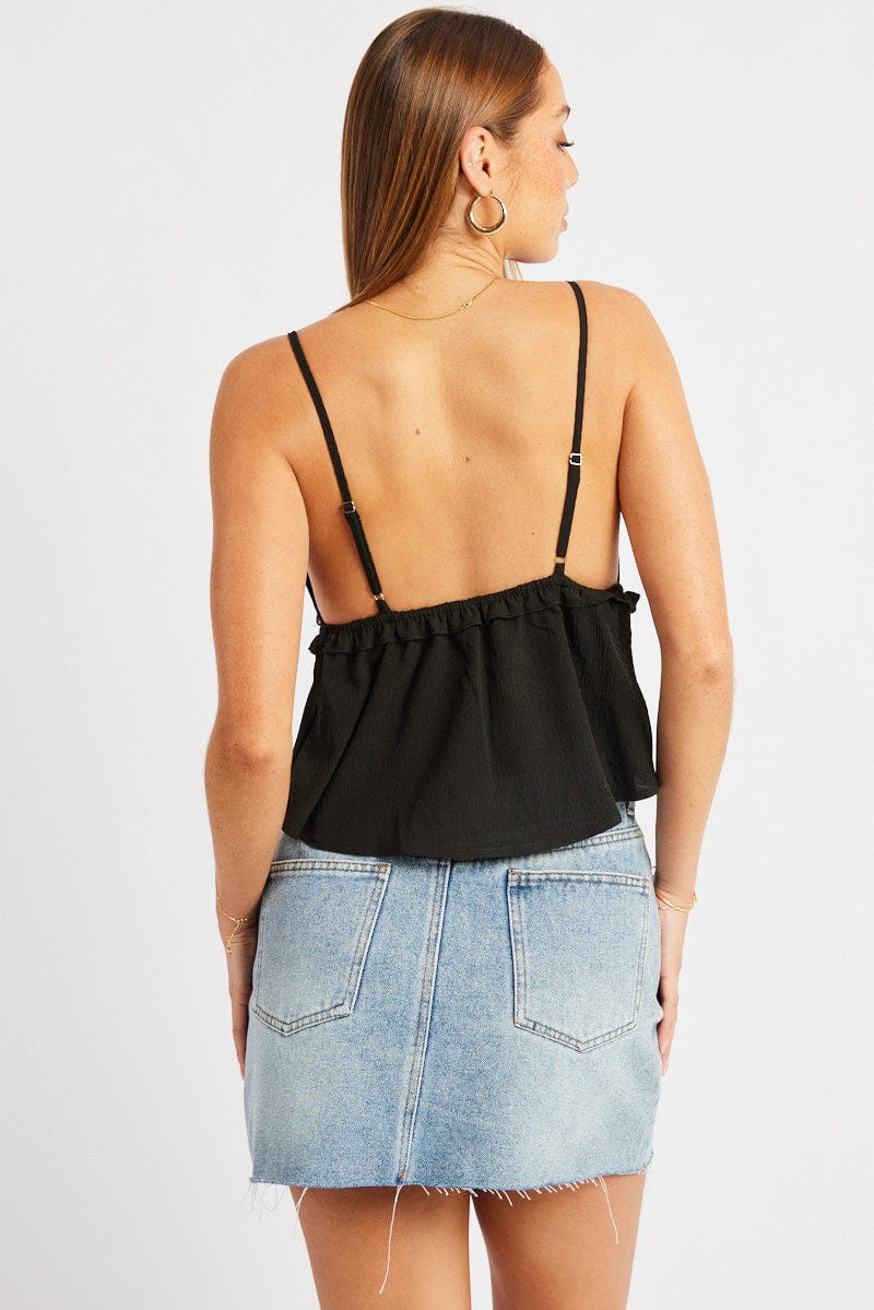 Black Cami Top Ribbon Textured Frill - Image 5