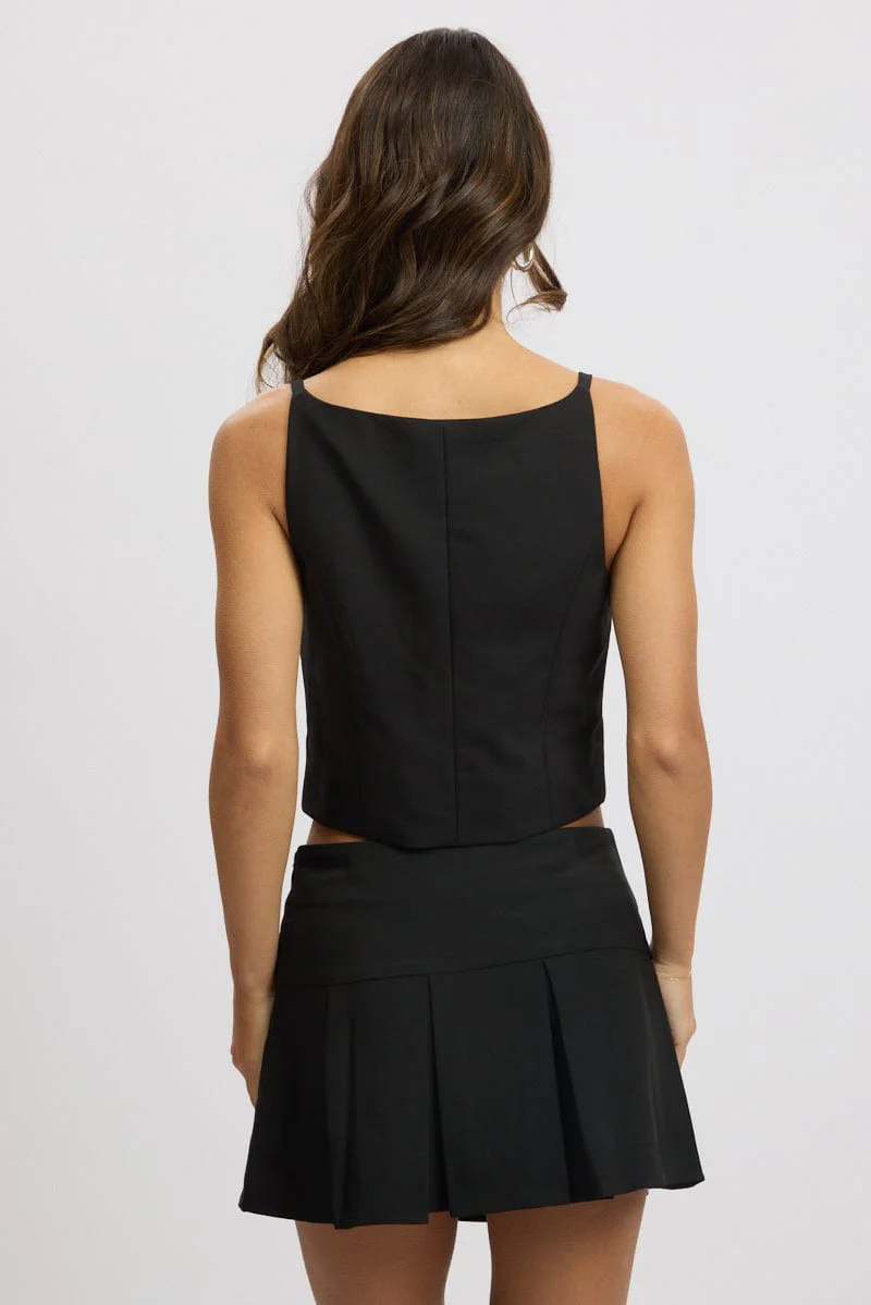 Black Cami Vest Sleeveless Scoop Neck Tailored - Image 5