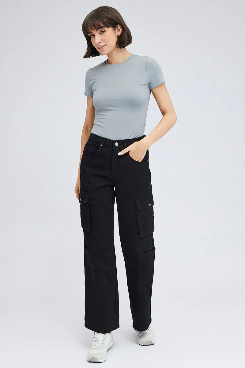 Black Cargo Jean High Rise Multi Pocket - Image 3