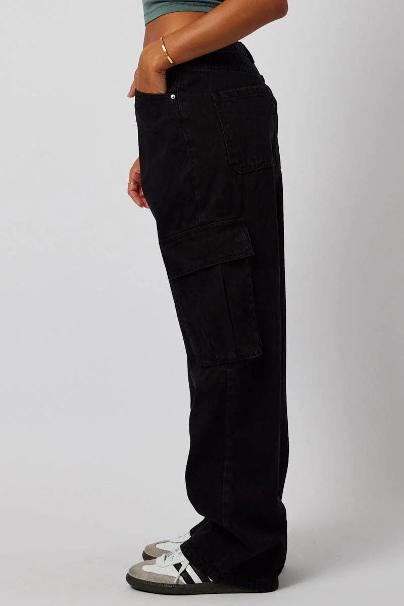 Black Cargo Jean Mid Rise - Image 4