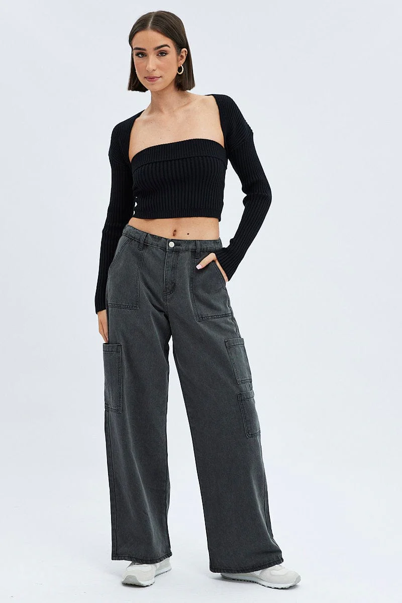 Black Cargo Jean Mid Rise - Image 3