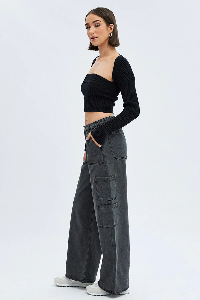 Black Cargo Jean Mid Rise - Image 5