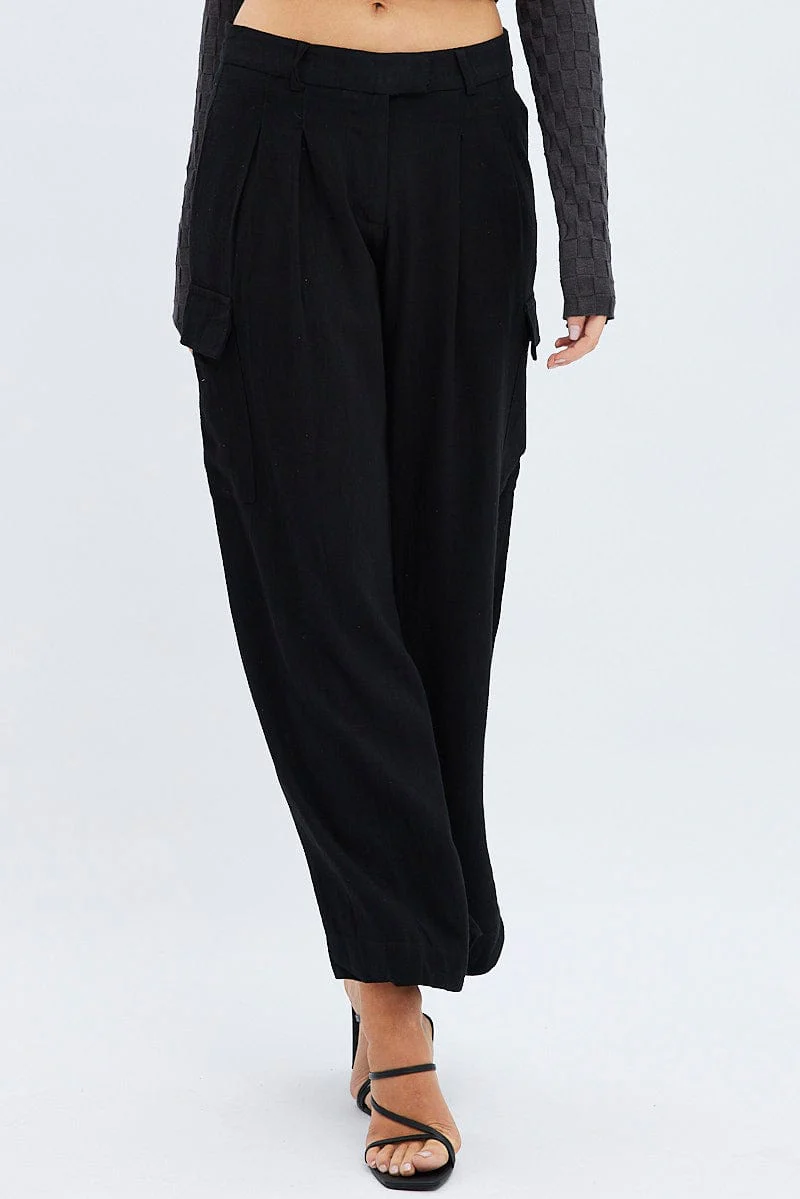 Black Cargo Pants Low Rise Wide Leg - Image 2