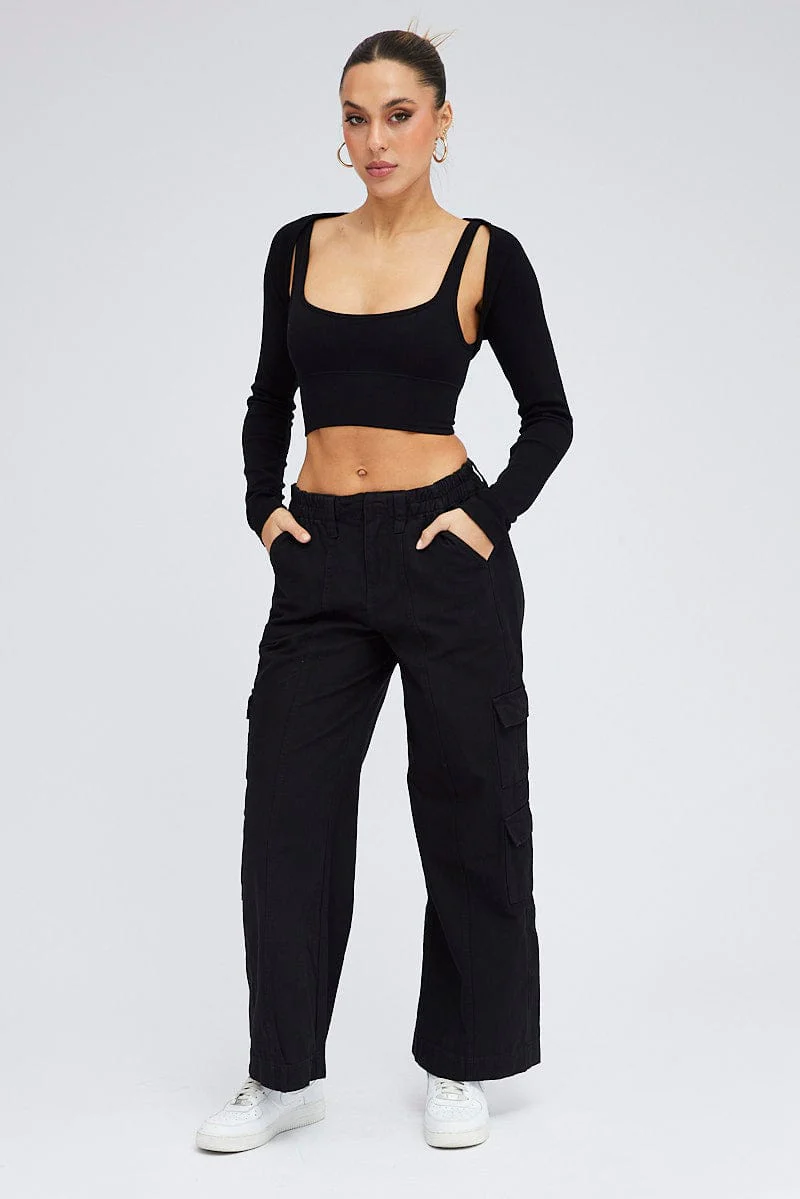 Black Cargo Pants Mid Rise - Image 3
