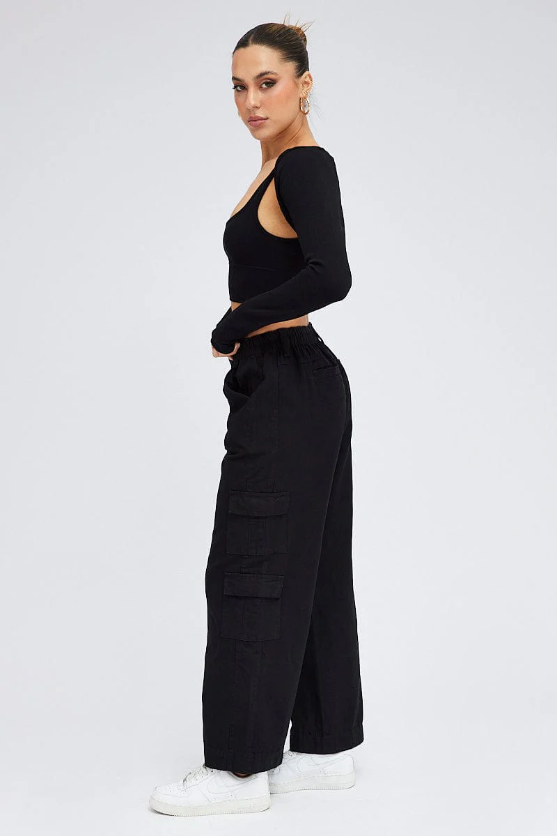 Black Cargo Pants Mid Rise - Image 4