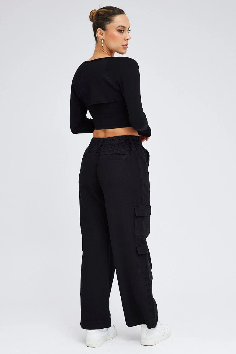 Black Cargo Pants Mid Rise - Image 5