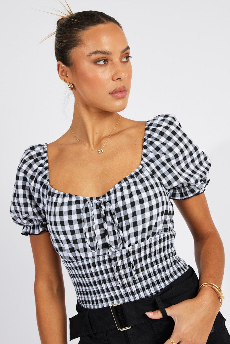 Black Check Bodysuit Short Sleeve - Image 2
