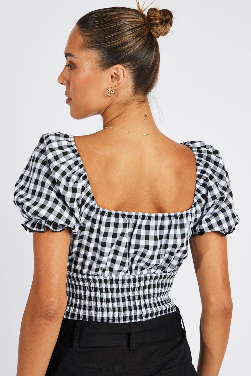 Black Check Bodysuit Short Sleeve - Image 5