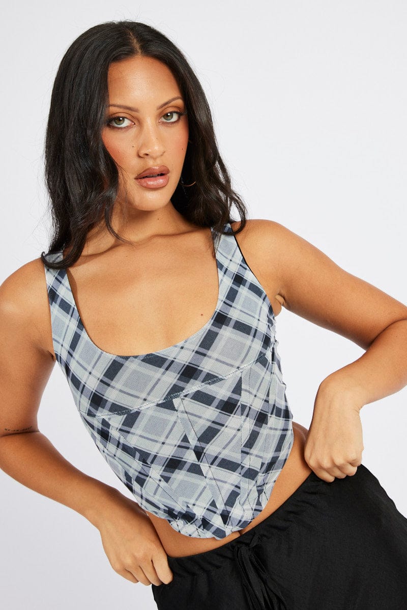 Black Check Corset Top Mesh - Image 3