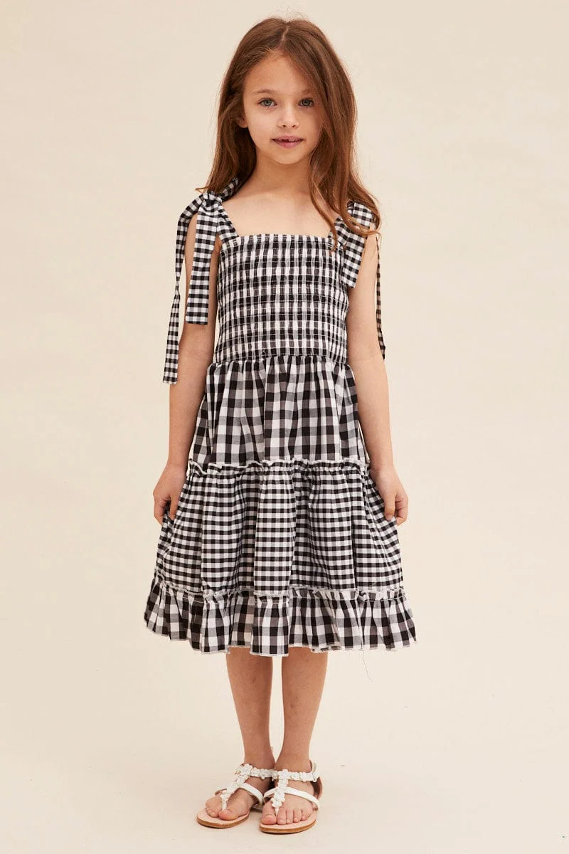 Black Check Fit And Flare Dress Sleeveless Shirred - Image 3