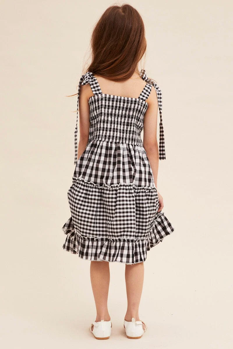 Black Check Fit And Flare Dress Sleeveless Shirred - Image 5