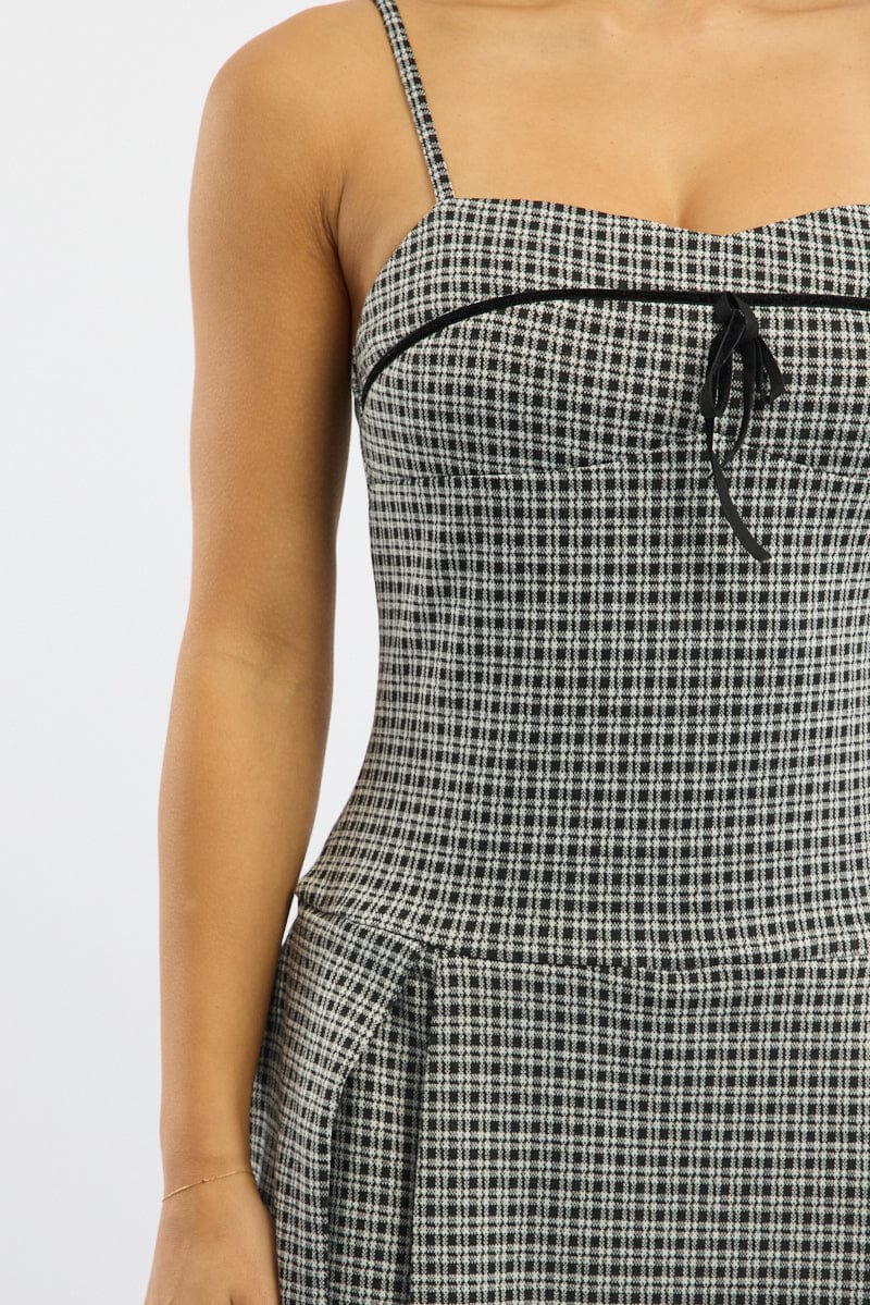 Black Check Mini Dress Pleated - Image 6
