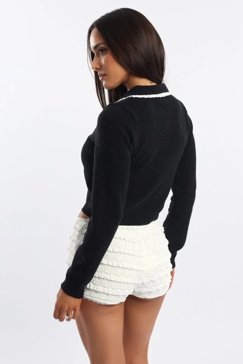 Black Collar Knit cardigan Collar Lace Trim - Image 5