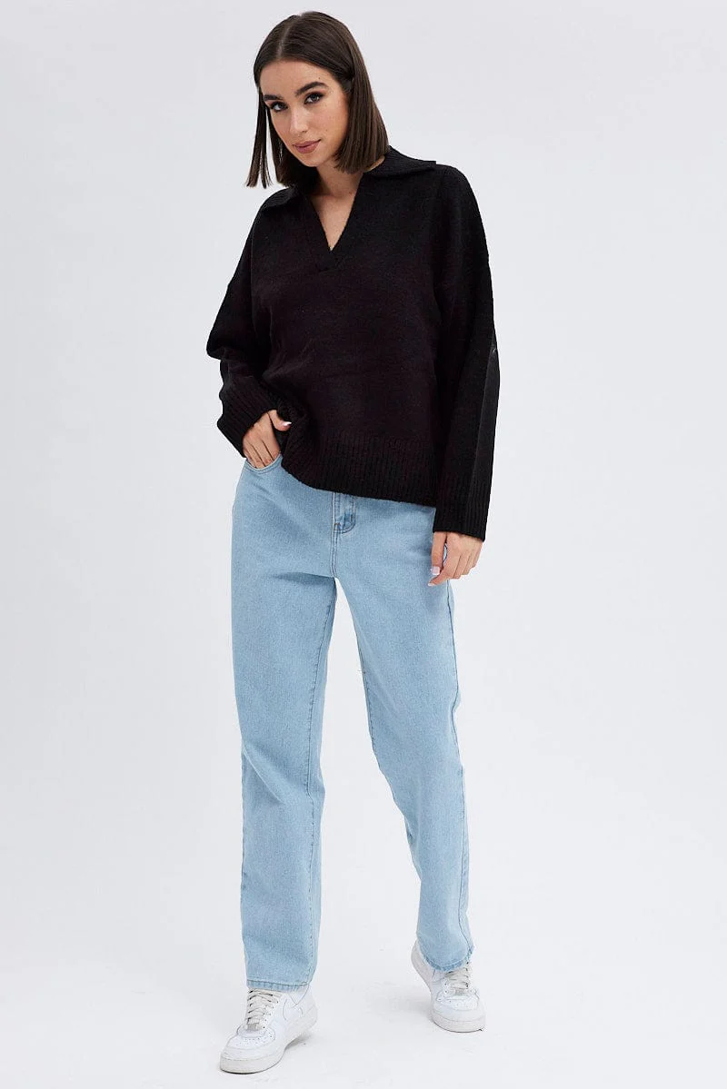 Black Collar Knit Jumper Stripe - Image 3