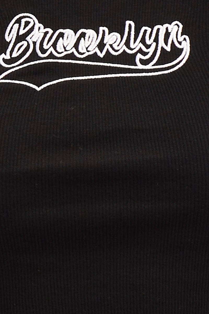 Black Contrast Bind Embroidered Tee - Image 6