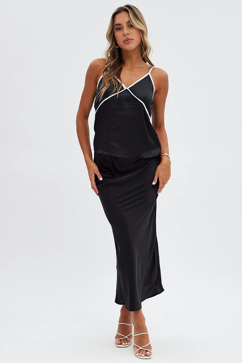 Black Contrast Cami Sleeveless V Neck Relaxed - Image 2