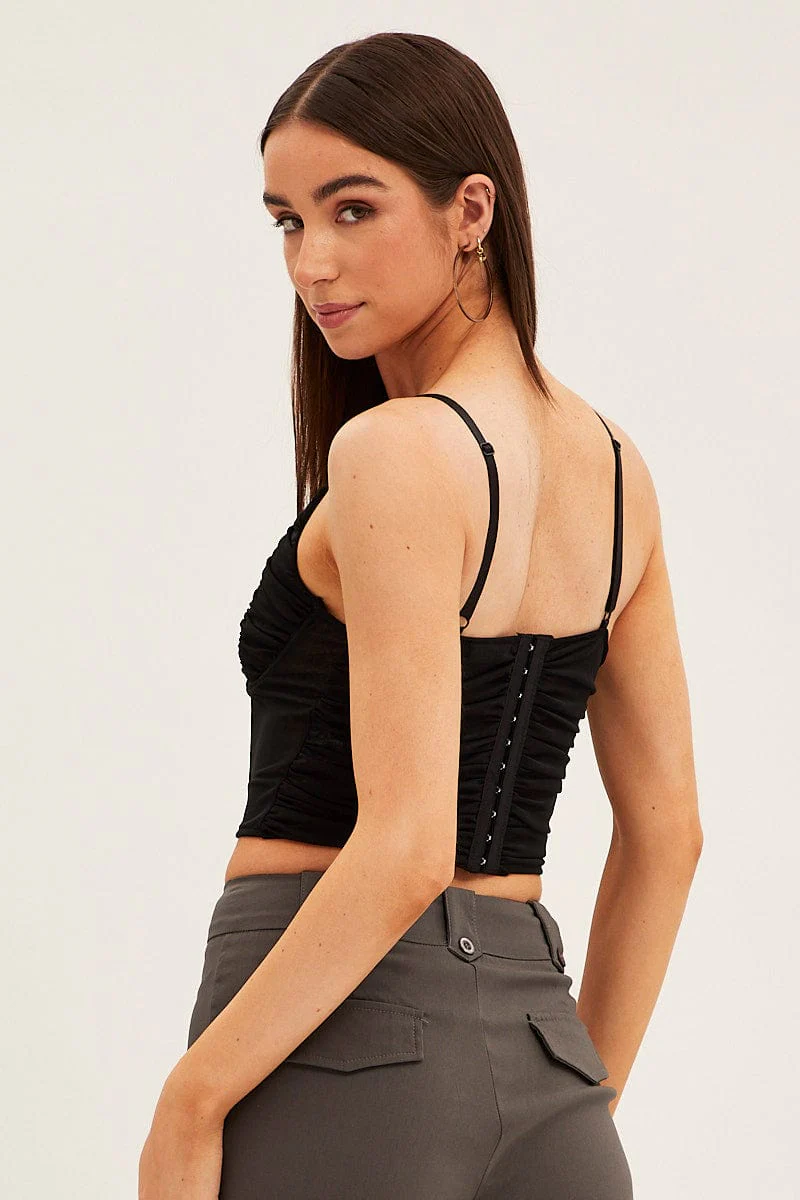 Black Corset Top Sleeveless Sweetheart Mesh Crop - Image 5