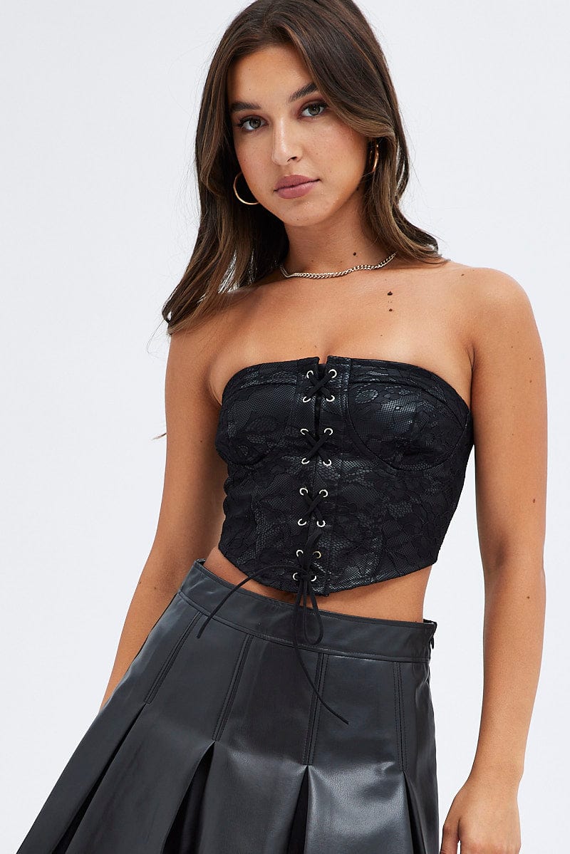 Black Corset Top with Lace Sleeveless - Image 3
