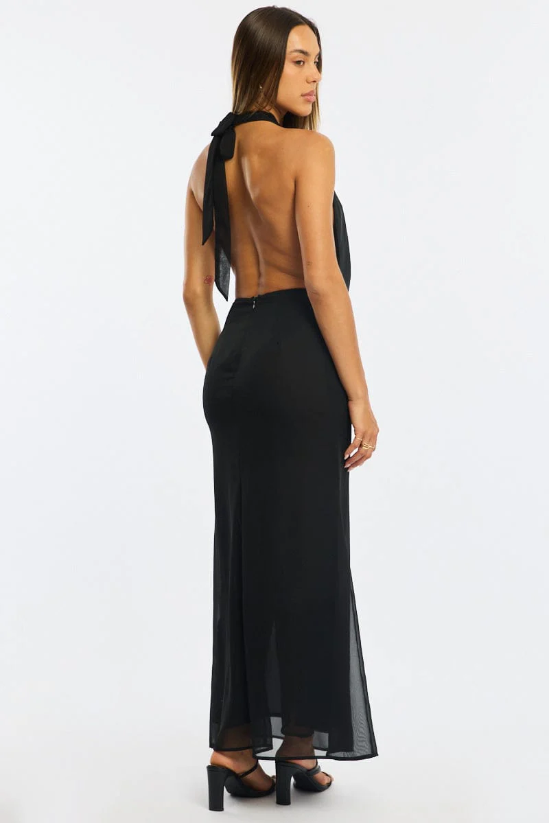 Black Cowl Neck Maxi Dress Chiffon - Image 4
