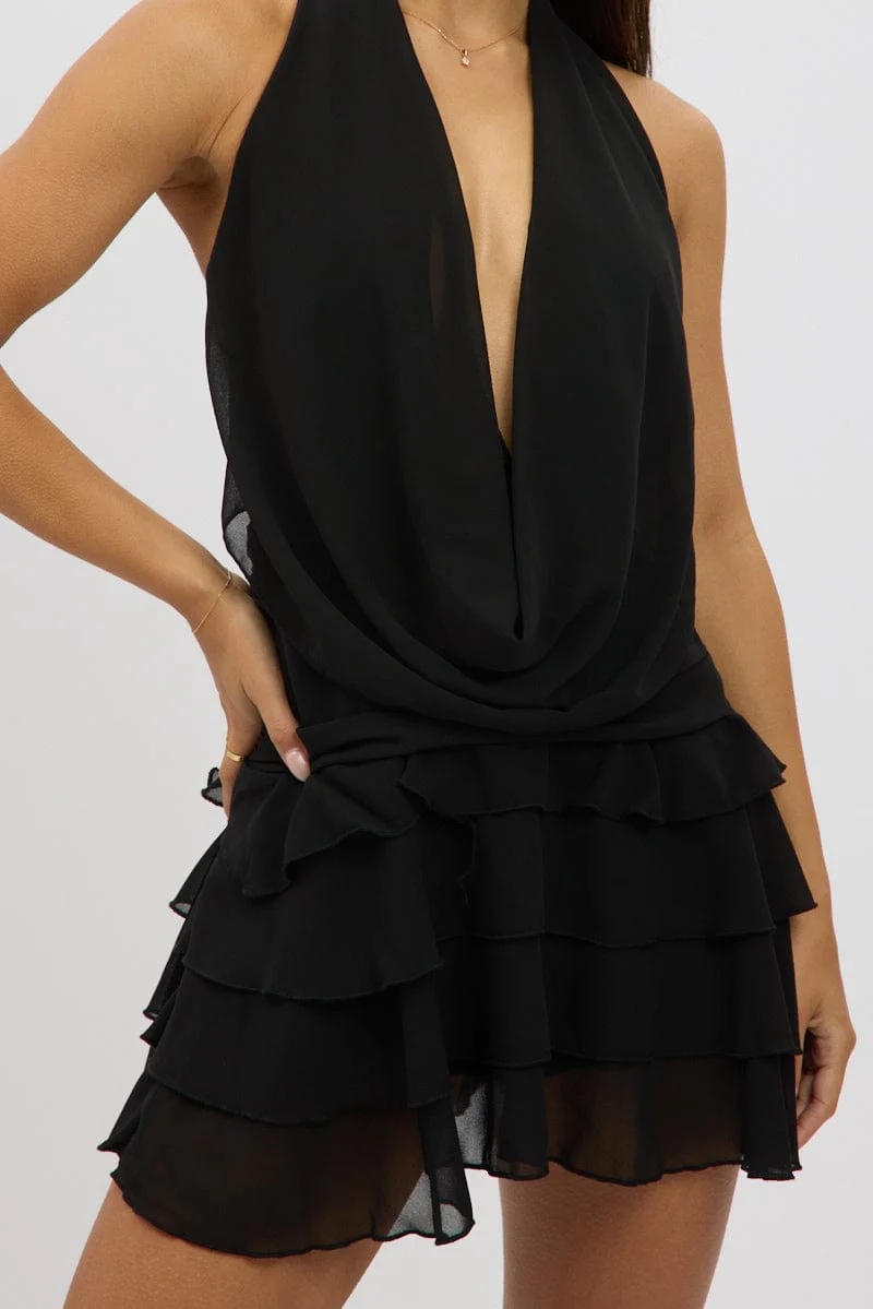 Black Cowl Neck Mini Dress - Image 6