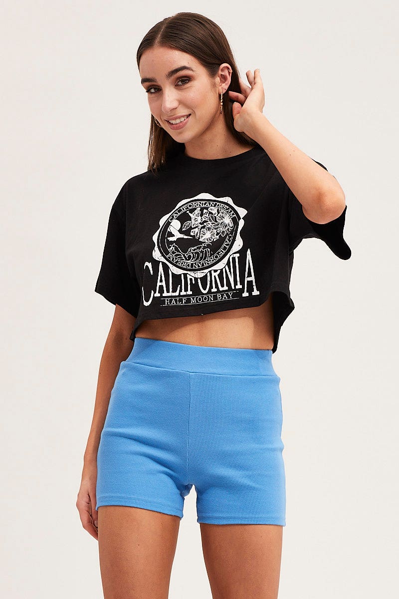 Black Crew Cropped Graphic T-Shirt - Image 4