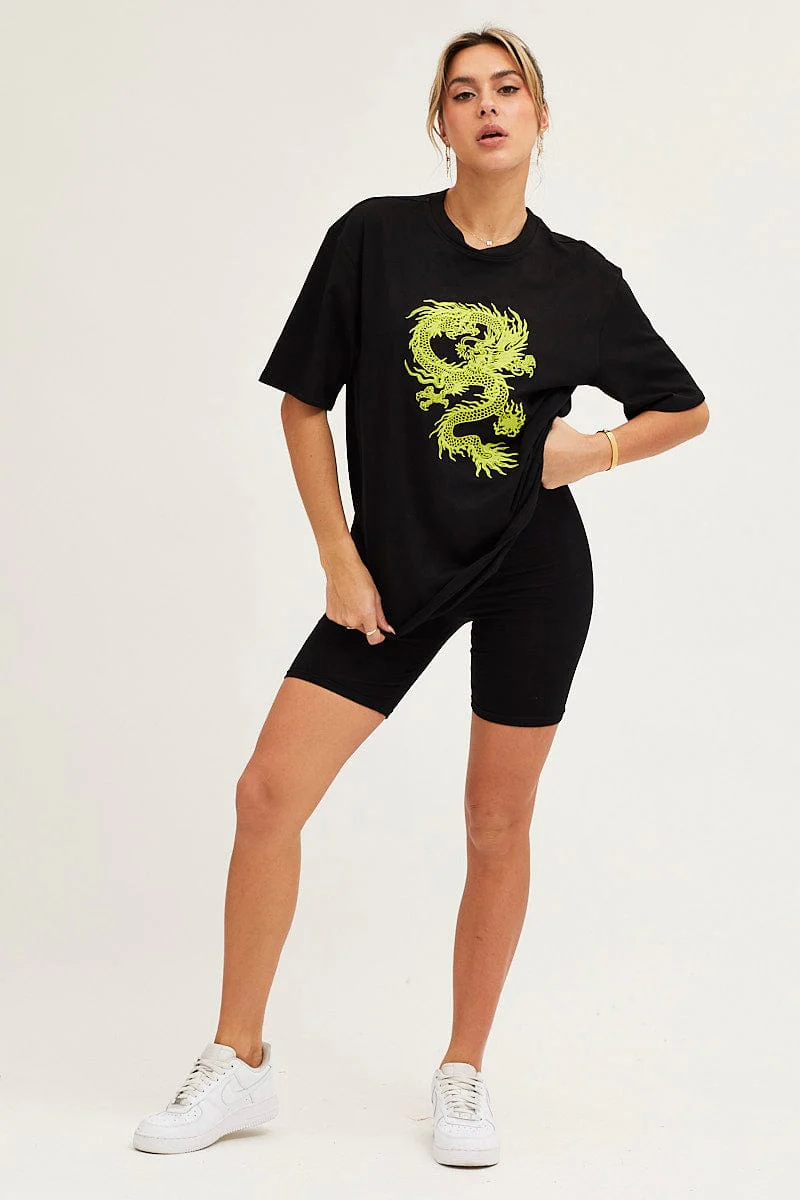 Black Crew Neck Oversized Graphic T-Shirt - Image 2