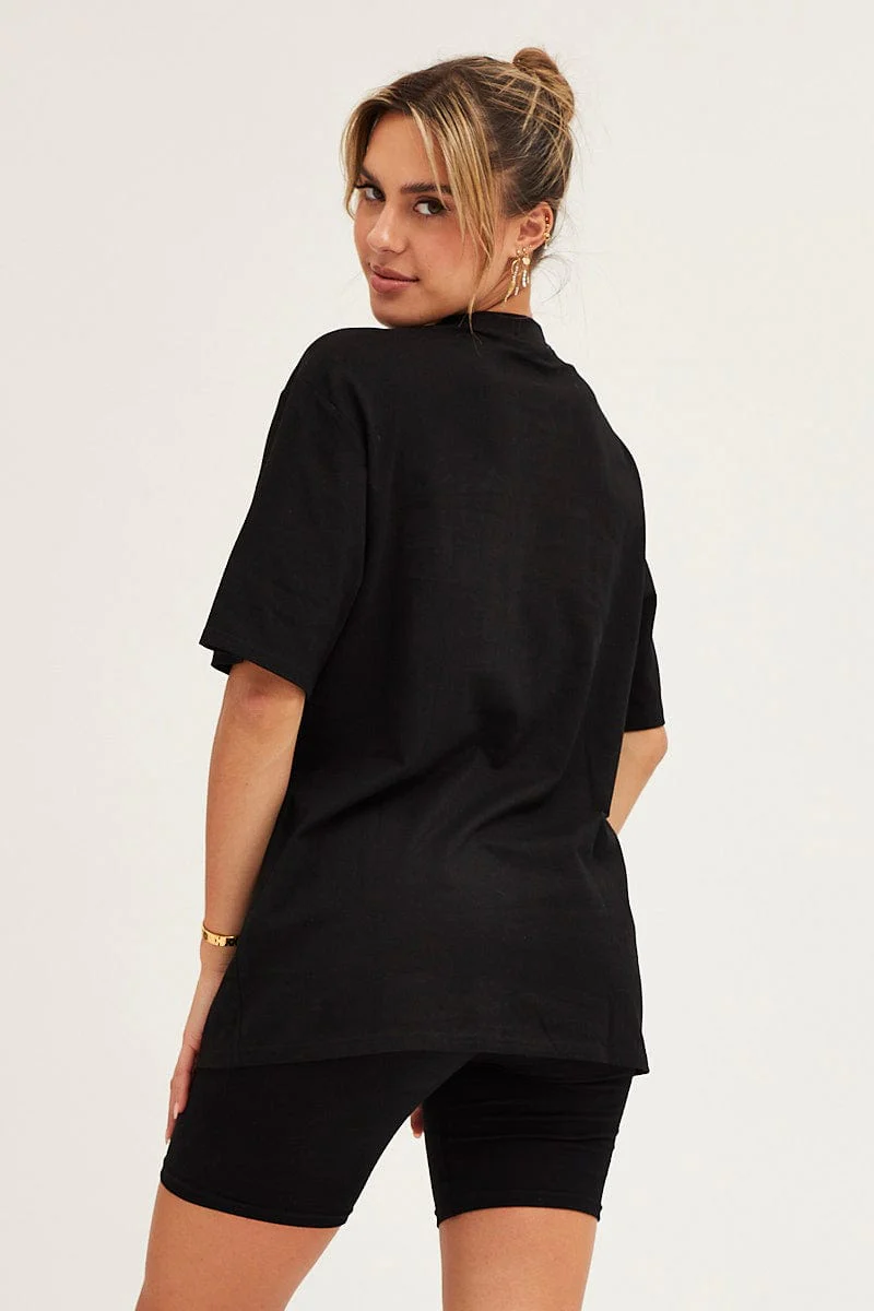 Black Crew Neck Oversized Graphic T-Shirt - Image 5