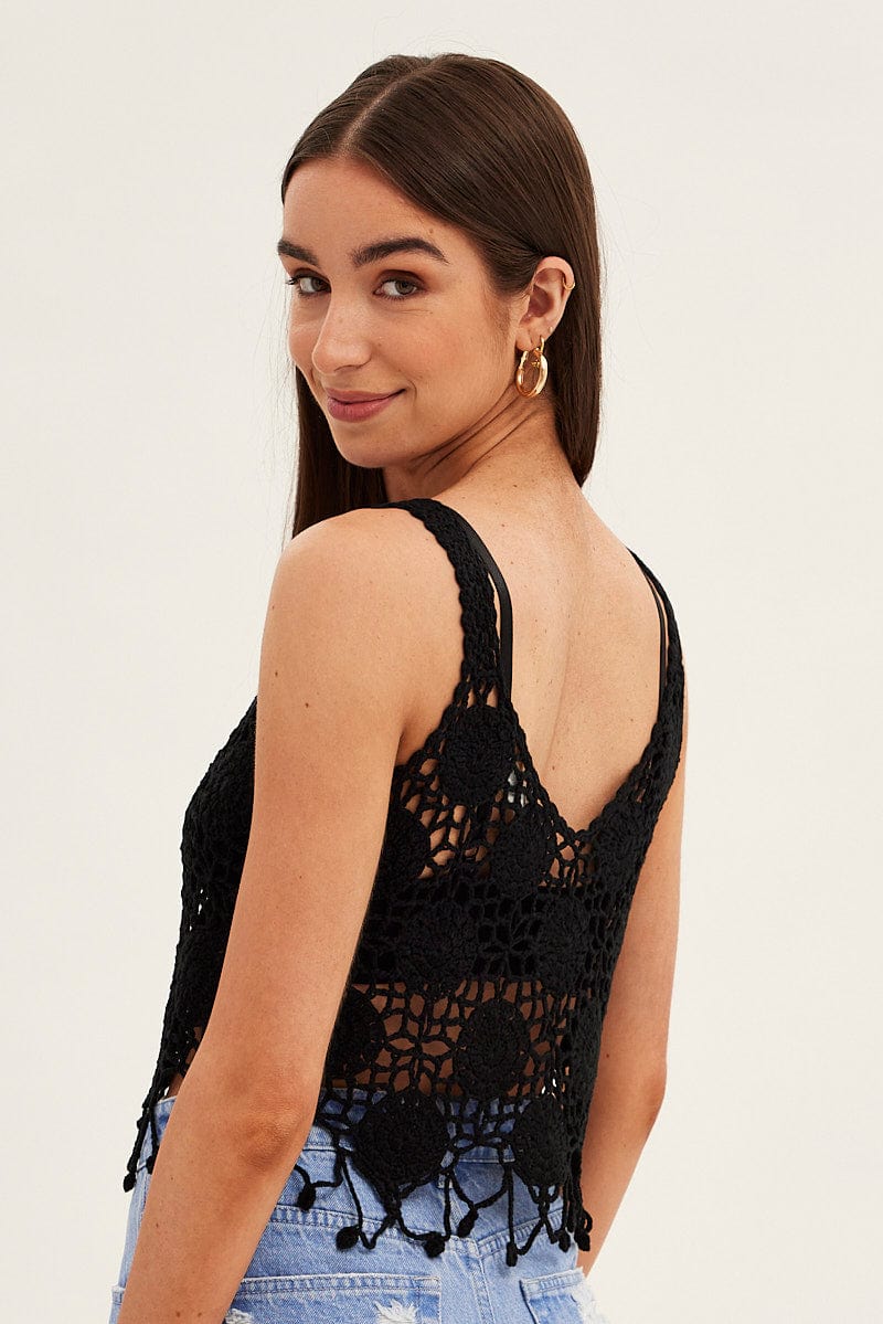 Black Crochet Knit Sleeveless V-Neck - Image 5