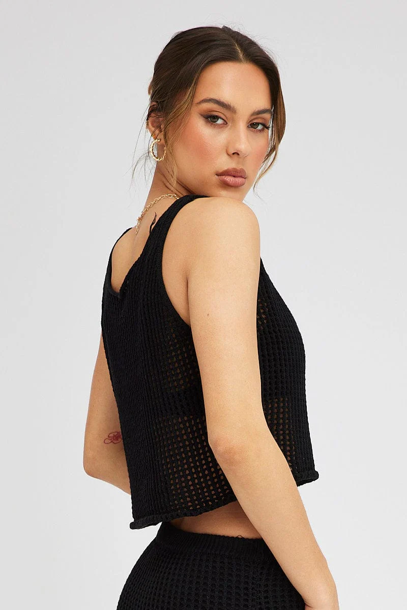 Black Crochet Knit Top Scoop Neck - Image 4